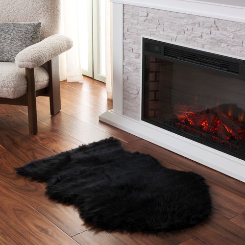 Jeté en peau de mouton véritable fourrure en forme d'ours | Très grande taille | Tapis en peau de mouton | Couverture bohème | Tapis laine mérinos noir - France