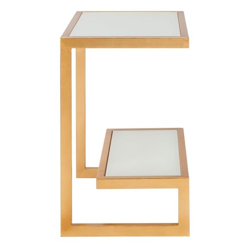 Table D'appoint Cloe Blanc/or Fer/verre 50 X 35 X 55 Cm