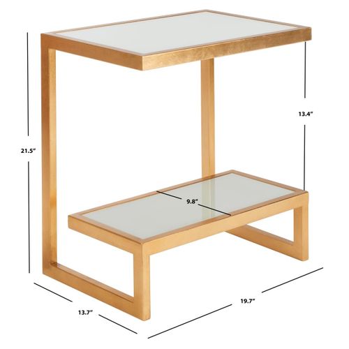 Table D'appoint Cloe Blanc/or Fer/verre 50 X 35 X 55 Cm