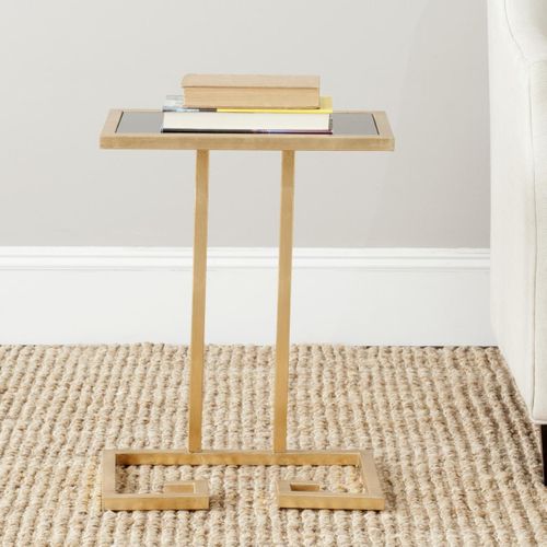 Table D'appoint Hellen Noir/or Fer/verre 40 X 25 X 53 Cm