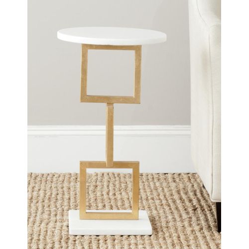 Table D'appoint Laney Blanc/or Fer/marbre 32 X 32 X 59 Cm