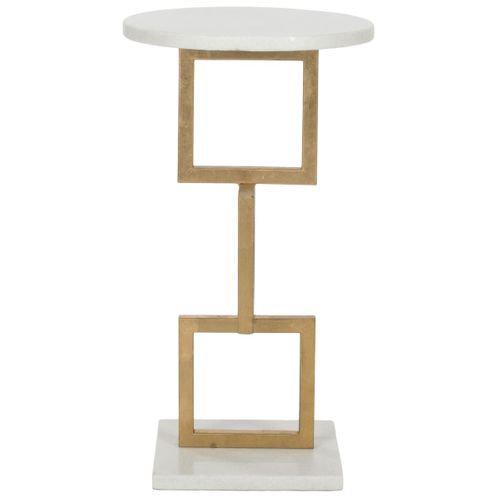 Table D'appoint Laney Blanc/or Fer/marbre 32 X 32 X 59 Cm