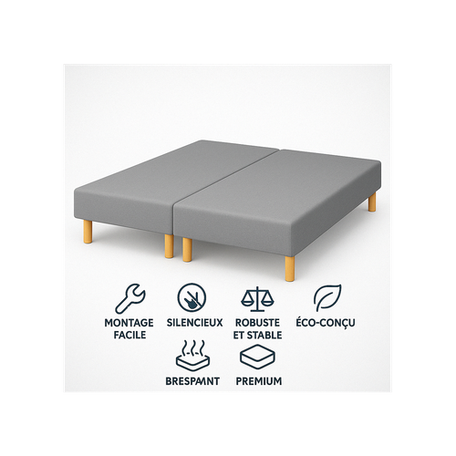 Lot De 2 Sommiers Tapissiers Gris 70x190 – Ensemble 140x190 – Fabrication Française Artisanale