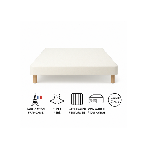 Sommier Tapissier Blanc 120x190 Fabrication Française Artisanale Livré Avec Pieds