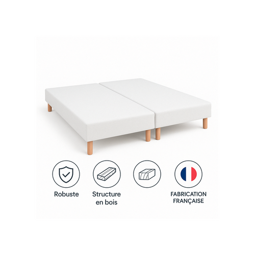 Sommier Tapissier Blanc 90x200x2 (180x200) Fabrication Française Artisanale Pieds s Hauteur