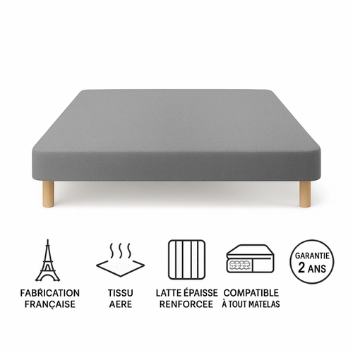 Sommier Tapissier Marron 140x200 - Fabrication Française Artisanale - Pieds