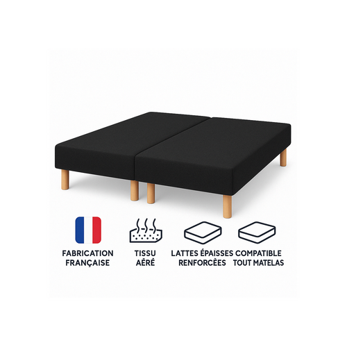 Sommier Tapissier Noir 100x200 X2 200x200- Fabrication Française Artisanale - Pieds s