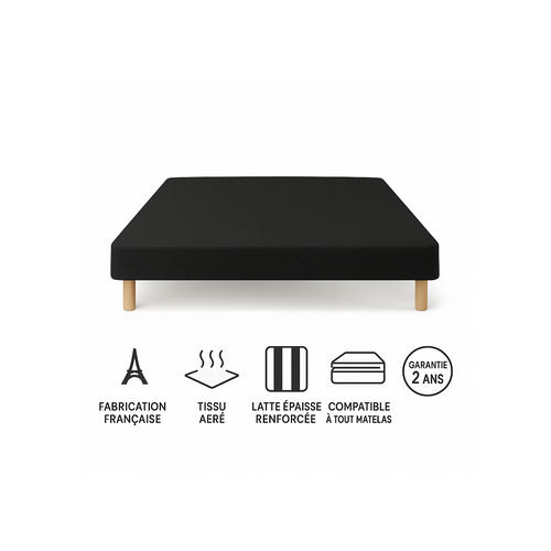 Sommier Tapissier Noir 120x190 – Fabrication Française Artisanale