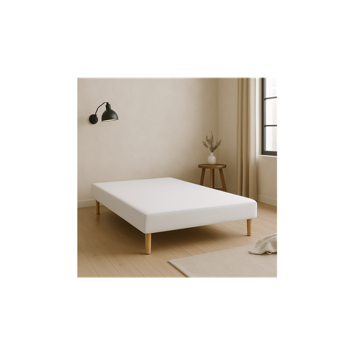 Sommier Tapissier Blanc 140x200 Cm - Fabrication Française Artisanale - Pieds s - Hauteur Avec