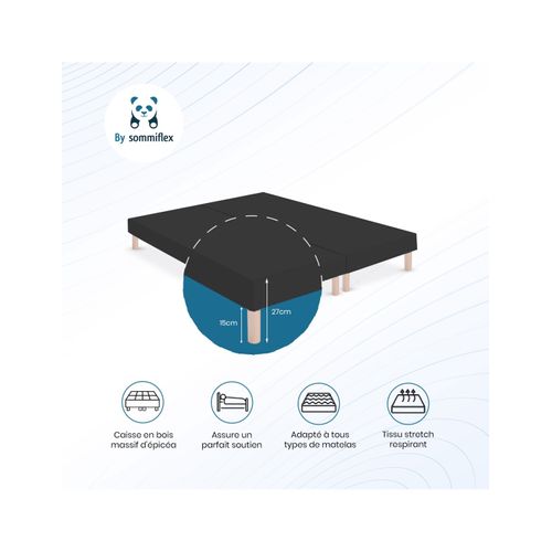 Sommier Tapissier Noir 90x200x2 (180x200) - Fabrication Française Artisanale - Pieds s - Haute