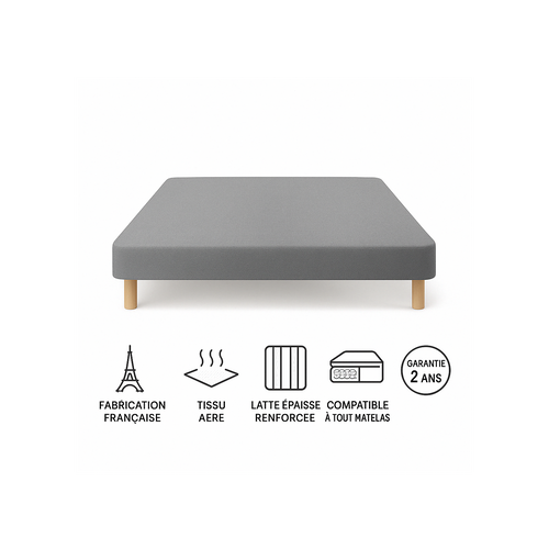 Sommier Tapissier Gris 140x190 Cm Fabrication Française Artisanale Pieds s Hauteur Avec Pie