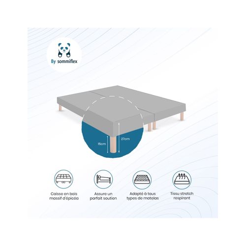Sommier Tapissier Gris 100x200x2 (200x200) - Fabrication Française Artisanale - Pieds s - Haut