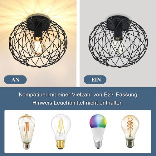 Plafonnier Noir Vintage E27 Rétro Pour Couloir, Max. 40 W – Lot De 3 Avec 3 Ampoules Incluses-30cm