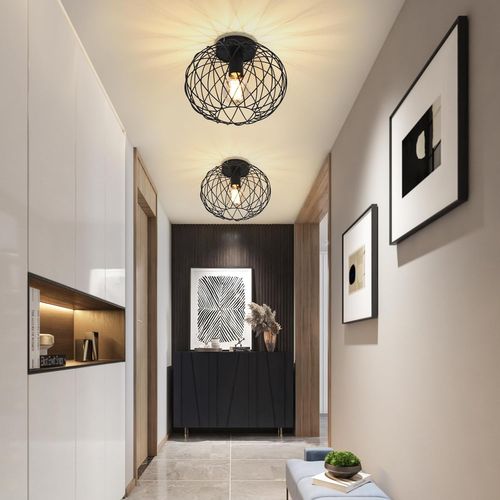 Plafonnier Noir Vintage E27 Rétro Pour Couloir, Max. 40 W – Lot De 3 Avec 3 Ampoules Incluses-30cm