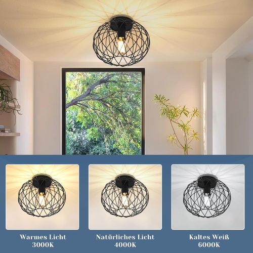 Plafonnier Noir Vintage E27 Rétro Pour Couloir, Max. 40 W – Lot De 3 Avec 3 Ampoules Incluses-30cm