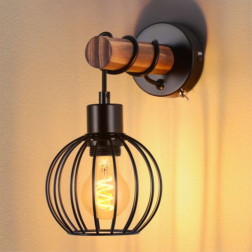 Applique Murale En Bois Noir E27 Industriel - Sans Ampoule