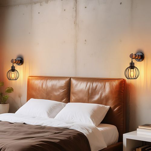 Applique Murale En Bois Noir E27 Industriel - Sans Ampoule