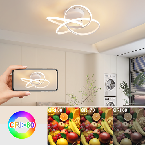 Plafonnier LED Moderne - 46w, Dimmable Avec Télécommande, Design Fleur à 4 Pétales, Blanc 45cm