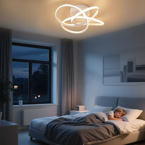 Plafonnier LED Moderne - 46w, Dimmable Avec Télécommande, Design Fleur à 4 Pétales, Blanc 45cm