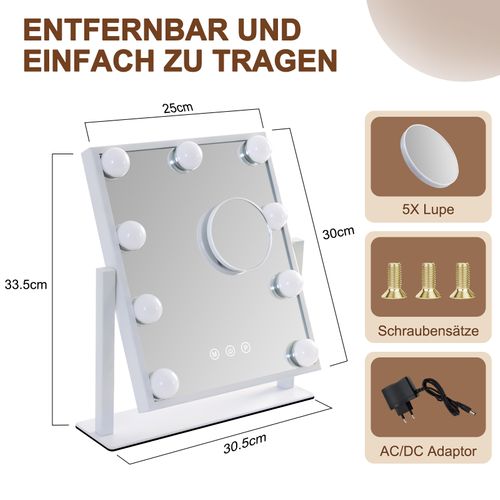 Miroir De Maquillage Avec Éclairage LED - Rotatif à 360°, 3 Modes, Luminosité Ajustable