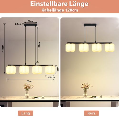 Suspension Vintage Longue – Abat-jour En Papier 4 Lumières(sans Ampoule)