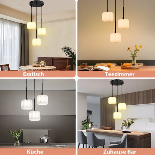 Suspension Vintage à 3 Lumières – Abat-jour En Papier (sans Ampoule)