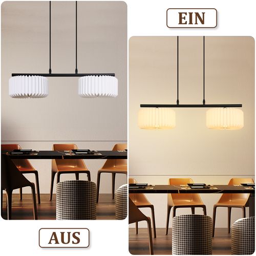 Suspension Vintage Longue - Abat-jour Papier Blanc 2 Lumières (sans Ampoule)