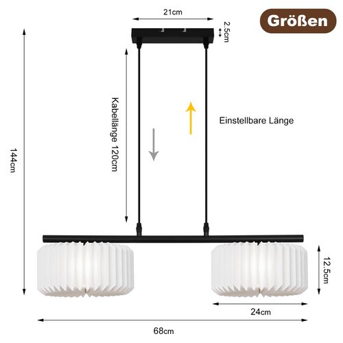 Suspension Vintage Longue - Abat-jour Papier Blanc 2 Lumières (sans Ampoule)