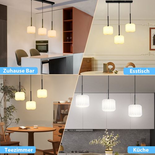 Suspension Vintage Longue Réglable – Abat-jour Papier 3 Lumières (sans Ampoule)