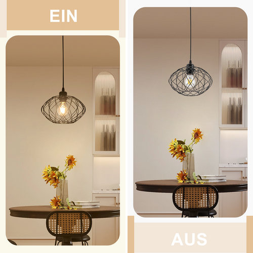 Lustre Suspendu 120 Cm Noir - Style Rétro Cage, E27 - Lot De 3 Avec 3 Ampoules Incluses