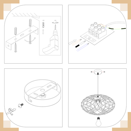 Lustre Suspendu 120 Cm Noir - Style Rétro Cage, E27 - Lot De 3 Avec 3 Ampoules Incluses