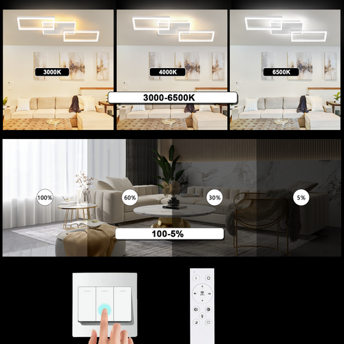 Plafonnier LED Moderne 80 Cm - Blanc, Dimmable, Télécommande (63w)