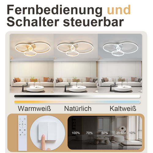 Plafonnier LED Design Moderne - Ø82 Cm - Dimmable - Télécommande - Doré - 74w