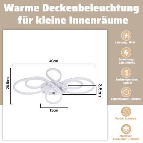 Plafonnier LED Design Moderne - Ø40 Cm - Blanc - 30w - Lumière Chaude (3000k)