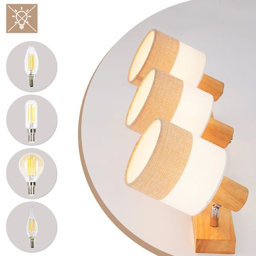 Spot Plafond 3 Flammes Vintage E14 – En Bois Et Tissu, Orientable 350°, Max 25w (sans Ampoule)