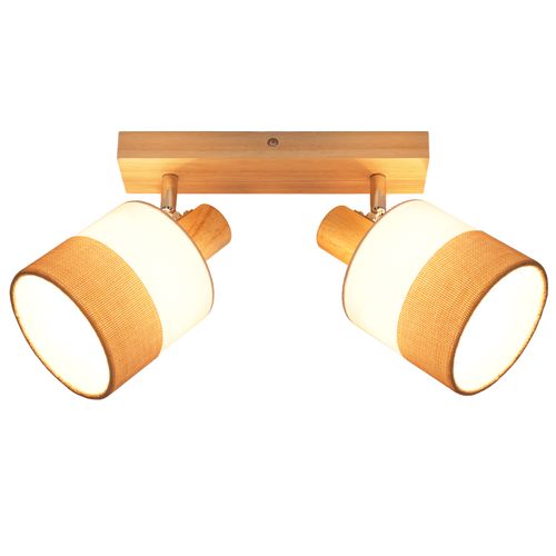 Spot Plafond 2 Flammes Vintage E14 – En Bois Et Tissu, Orientable 350°, Max 25w (sans Ampoule)