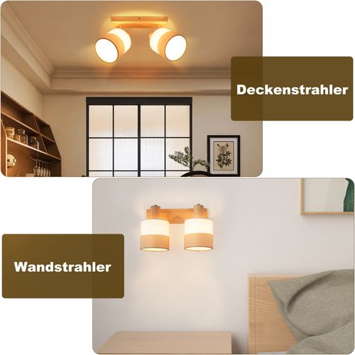 Spot Plafond 2 Flammes Vintage E14 – En Bois Et Tissu, Orientable 350°, Max 25w (sans Ampoule)