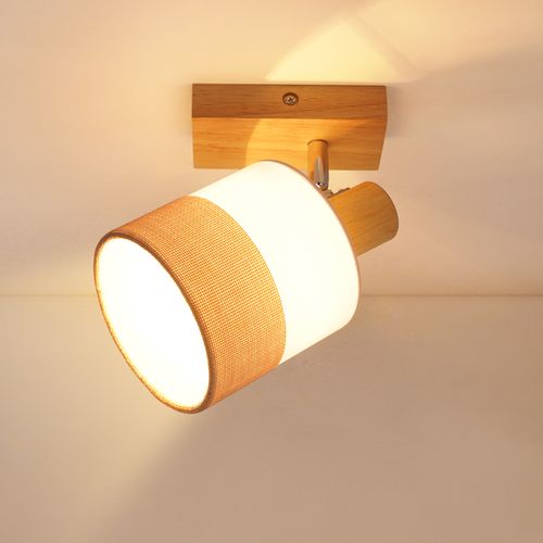 Spot Plafond 1 Flamme Vintage – Luminaire En Bois Orientable 350° Max 40w E14 (sans Ampoule)