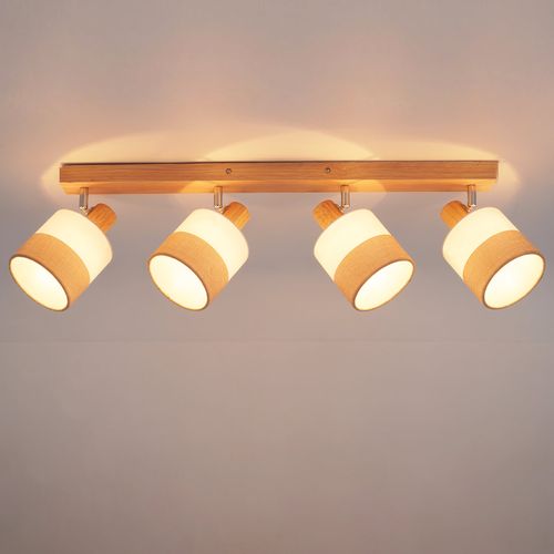 Spot Plafond 4 Flammes Vintage – Bois Et Tissu, Orientable 350°, E14 25w (sans Ampoule)