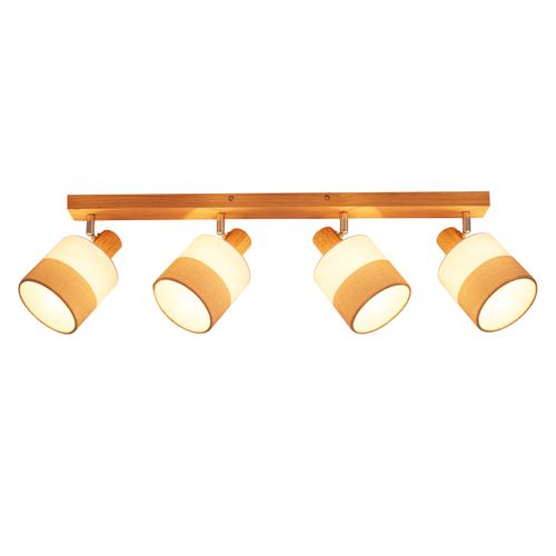 Spot Plafond 4 Flammes Vintage – Bois Et Tissu, Orientable 350°, E14 25w (sans Ampoule)