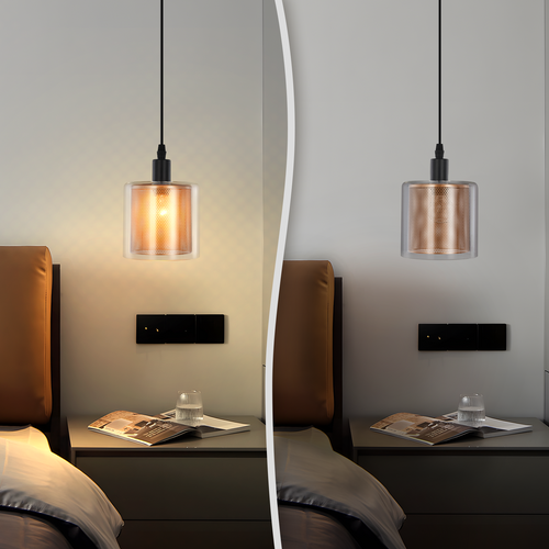 Suspension Vintage – Verre Doré, Câble 2m Avec Interrupteur, E14. Style Rétro Pour Intérieur.