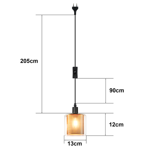 Suspension Vintage – Verre Doré, Câble 2m Avec Interrupteur, E14. Style Rétro Pour Intérieur.
