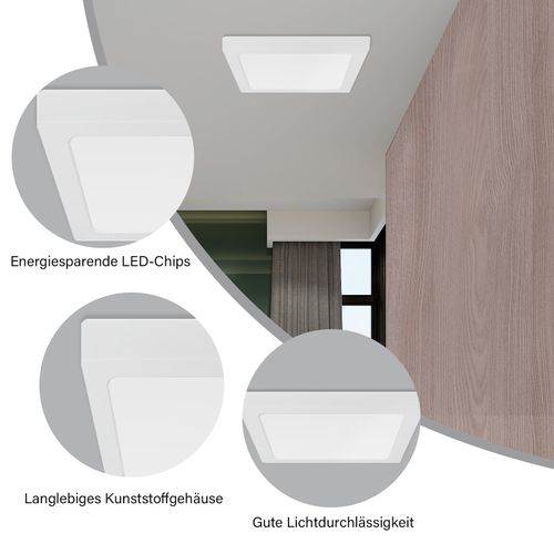 Plafonnier LED De Plafond - Lot De 3 Plates Rectangulaires 18w (23x23 Cm) - 4000k - Ip44 - Moderne