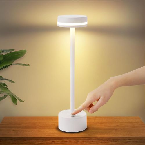 Lampe de Chevet Blanche Sans Fil Tactile Intensité Variable H.32 Cm