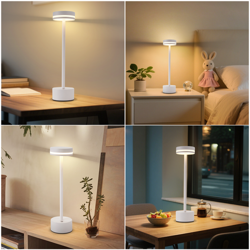 Lampe de Chevet Blanche Sans Fil Tactile Intensité Variable H.32 Cm