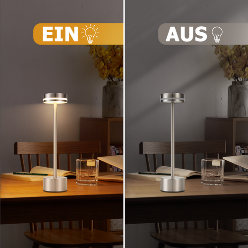 Lampe à Poser LED De Table - Sans Fil à Piles Tactile Intensité Variable H.32cm- Argent- Lot De 2