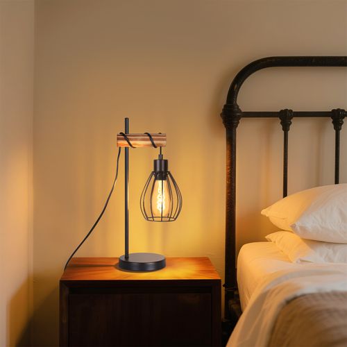 Lampe De Table Salon Vintage En Bois Noir Lampe De Chevet Industriel  Lampe De Table E27 Métal