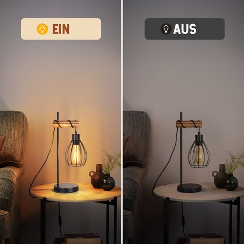 Lampe De Table Salon Vintage En Bois Noir Lampe De Chevet Industriel  Lampe De Table E27 Métal