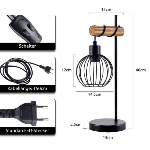 Lampe De Table Salon Vintage Lampe De Chevet Industriel Lampe De Table Métal Noir E27 sans Ampoule