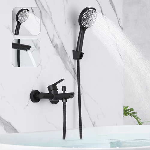 Robinet Mitigeur Rond à Tirette Noir Kit De Douche 3 Pièces